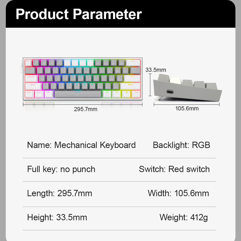 Redragon fizz k617 rgb usb mini teclado mecânico