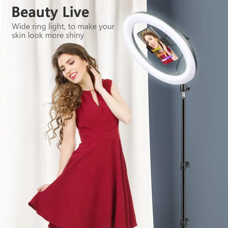 Anel de luz led para selfie, luz de vídeo para fotografia, tripé opcional