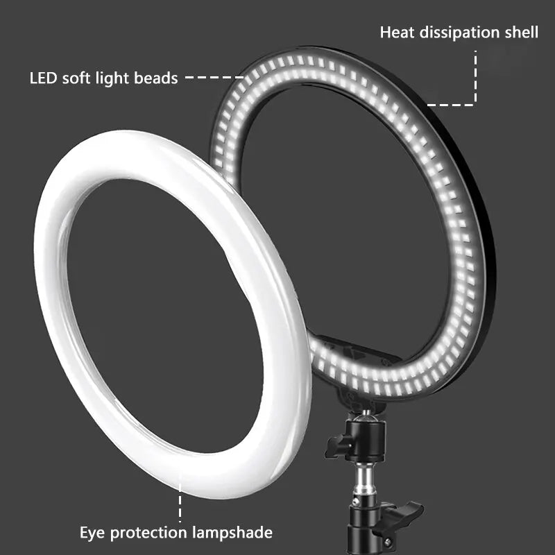 Anel de luz led para selfie, luz de vídeo para fotografia, tripé opcional